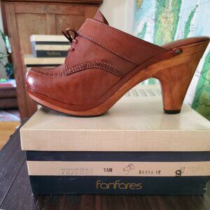 Vintage 70s New With Box Fanfares Leather Wooden Clog 9M
